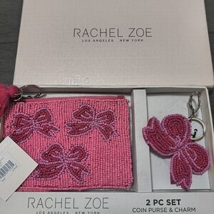 Rachel Zoe Pink Beaded Bow Coin Purse and Charm Set